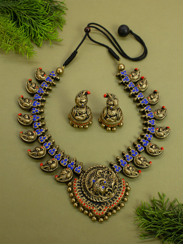 Peacock Design Hand Painted Terracotta Jewelry Set