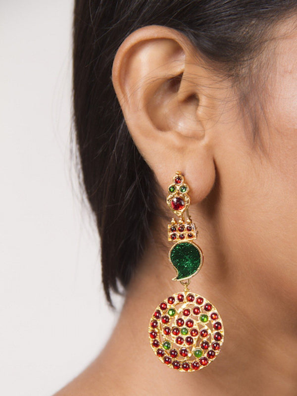 Paisley Long Studs With Round Motifs Earring