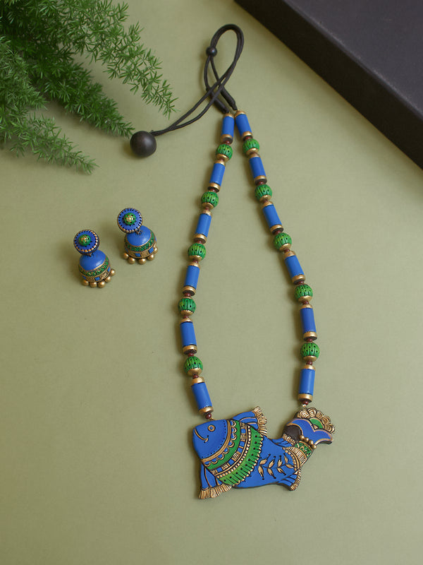 Fish Design Hand Painted Finish Terracotta Jewellery Set