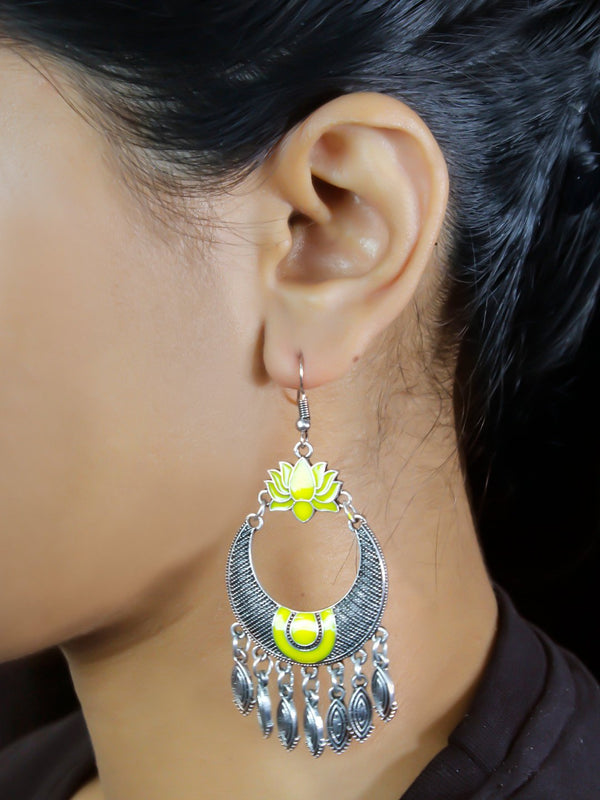 Lotus Design Lime Yellow Dangler Afghani Earring