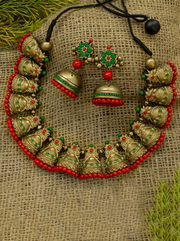 Bell Design Hand Painted Terracotta Jewelry Set