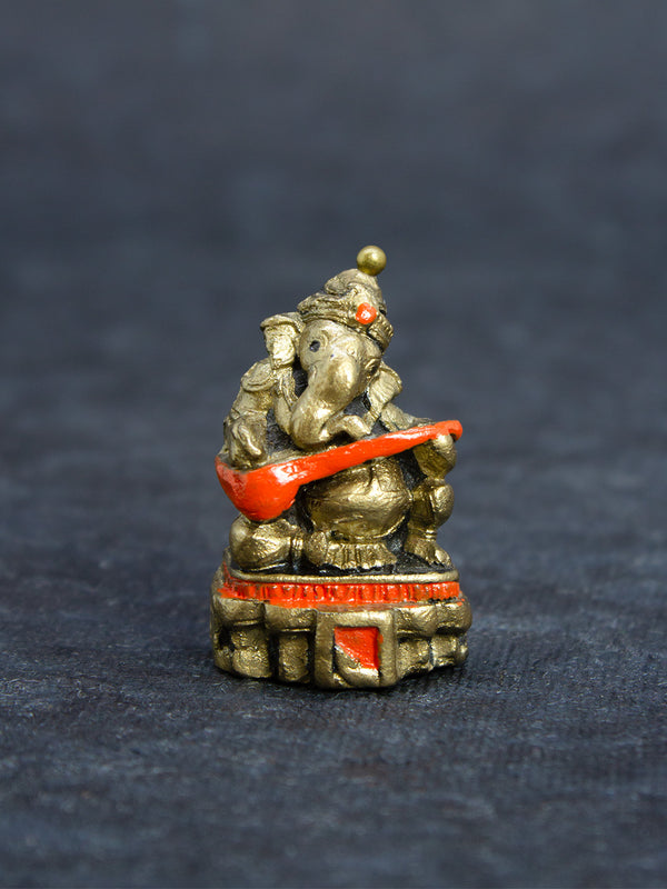 Handmade Terracotta Lord Ganesha Idol in Antique Gold# Cadmium Red for Gifting