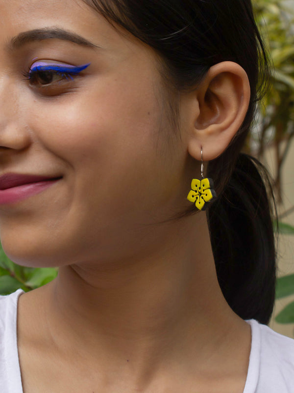 Yellow Floral Stud Hanging Terracotta Earrings