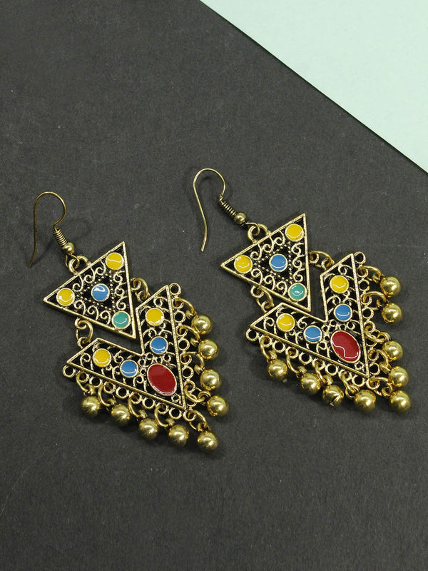 Multicolor Triangular Design Gold Plated Dangler Earring