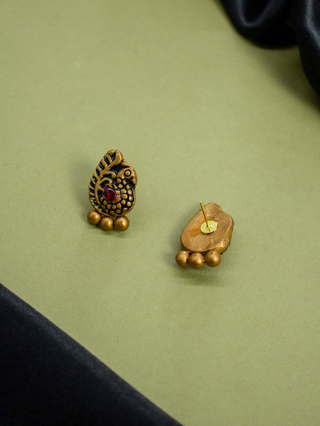 Peacock Design Hand Painted Finish Terracotta Jewellery Set