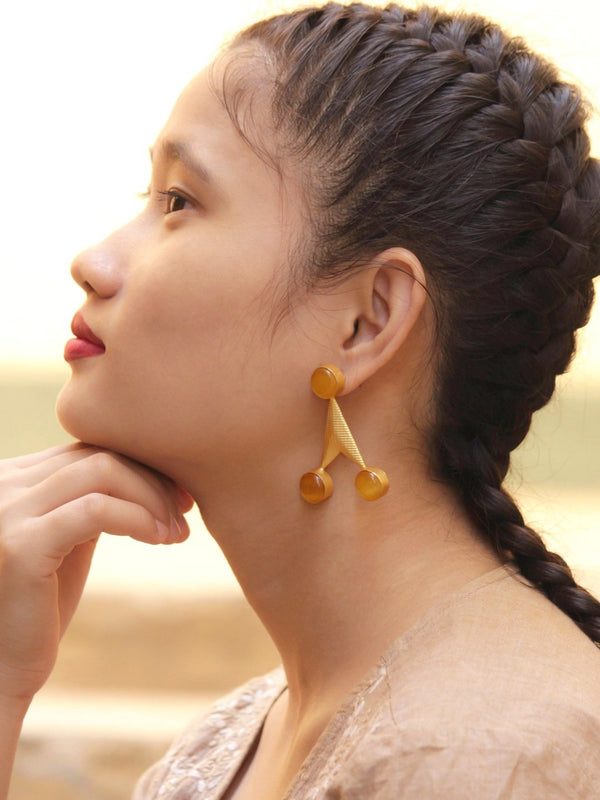Avismaya Gold Plated Arrow Design Orange Color Monalisa Stone Dangler Earring