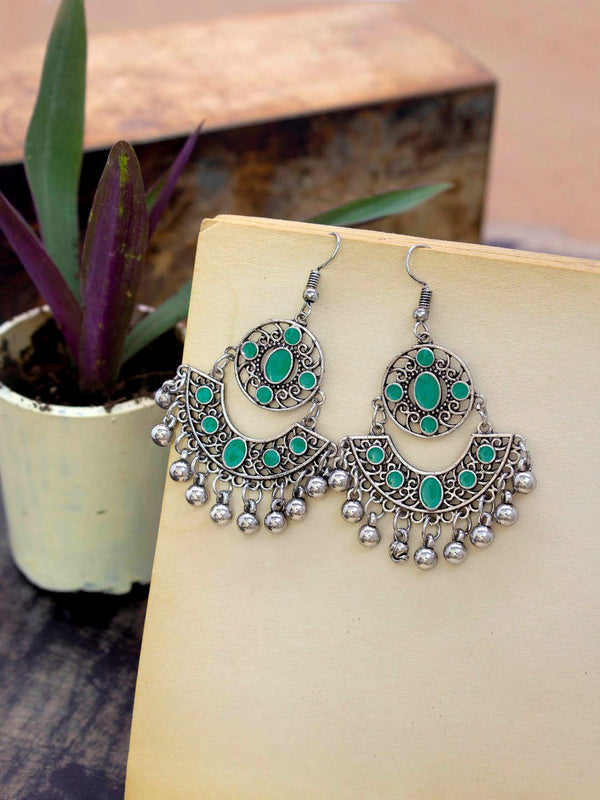 Floral Design Green Dangler Afghani Earring