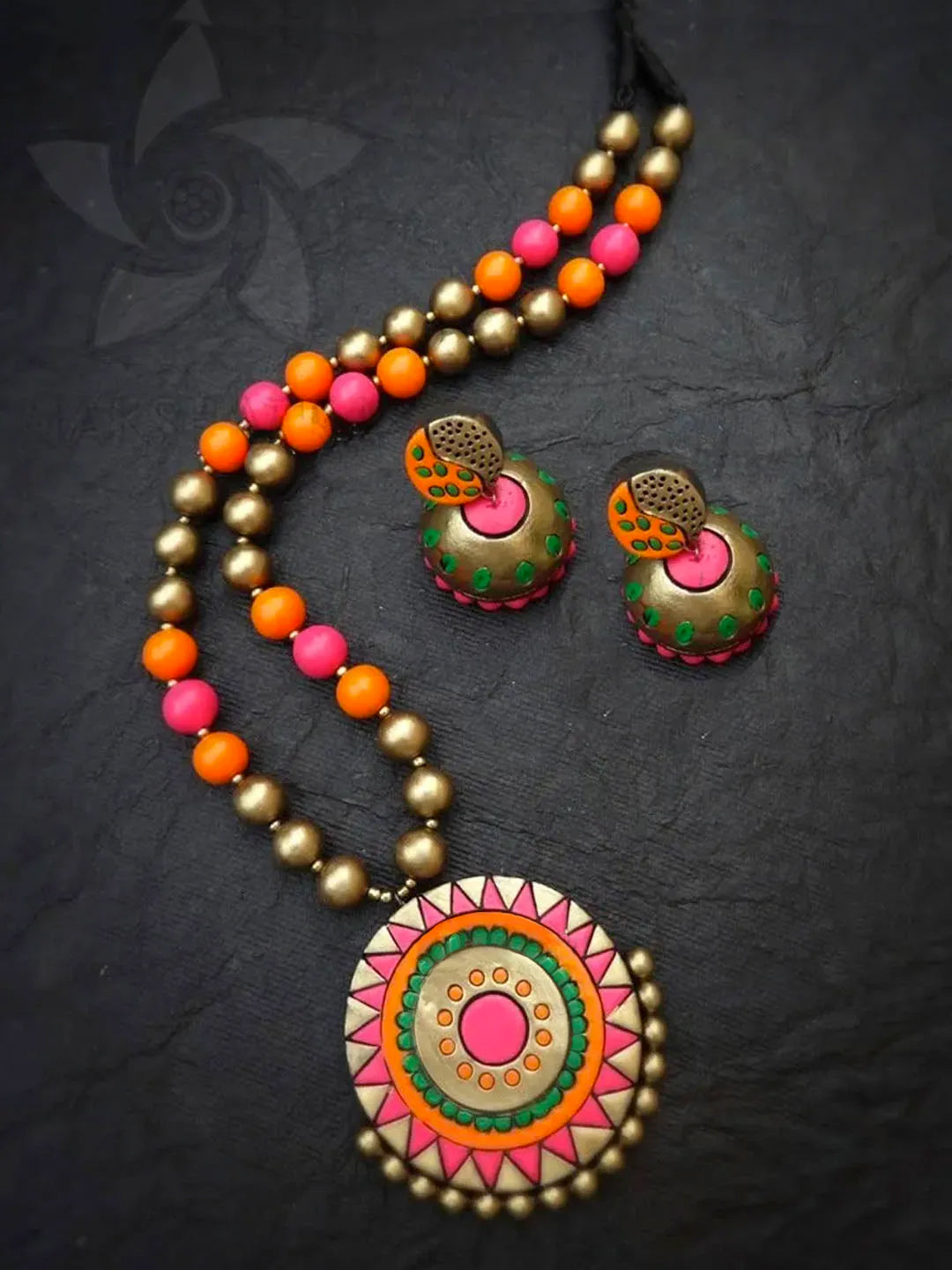 Bahurupa — Circular Design Hand Painted Finish Terracotta Jewelry Set