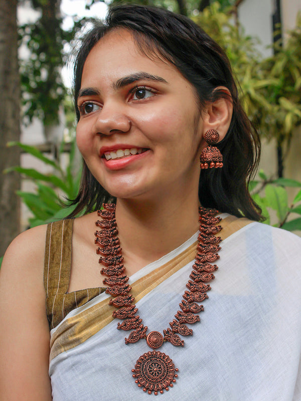 Antique Copper Colour  Mango Design Handmade Terracotta Necklace Set