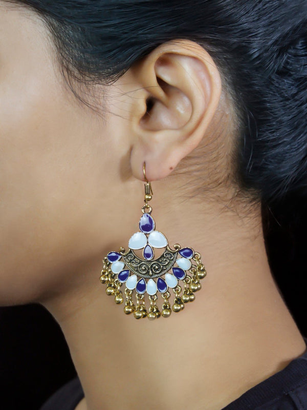 Floral Design Blue Dangler Afghani Earring