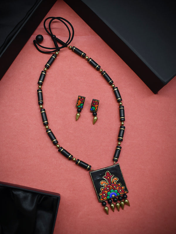 Rectangular Design Hand Painted Terracotta Jewelry Set