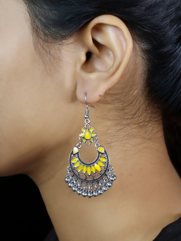 Floral Design Yellow Dangler Afghani Earring