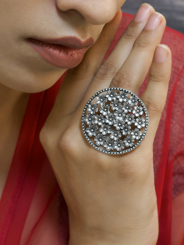 Flower Design German Silver Ring