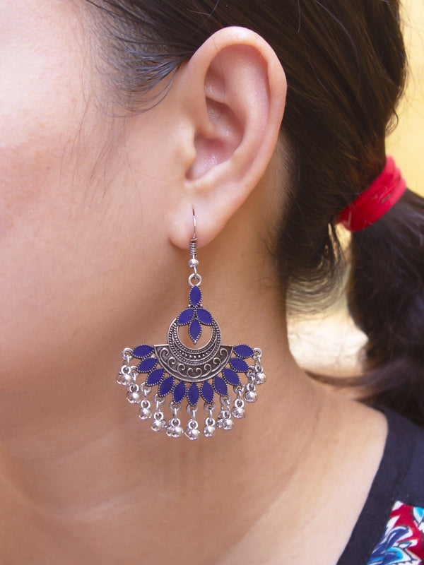 Floral Design Blue Dangler Afghani Earring