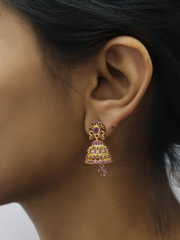 Avismaya Gold Plated Floral Design American Diamond Stone Jhumka Earring