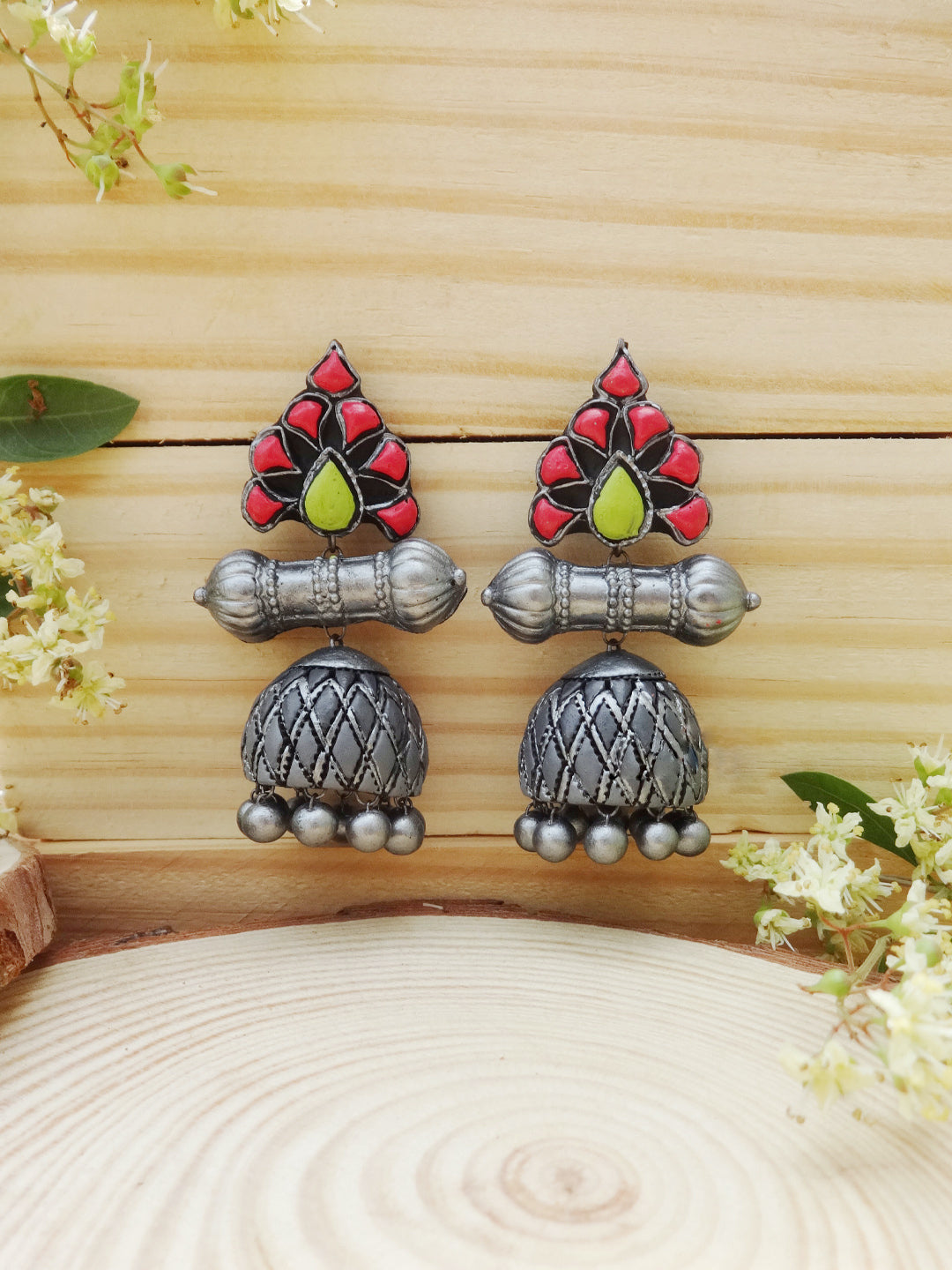 Rhombus Design Hand Painted Terracotta Earrings