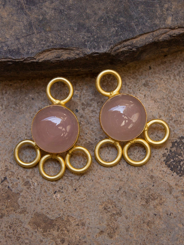 Avismaya Gold Plated Circle Design Semi Precious Pink Color Crystal Stone Dangler Earring