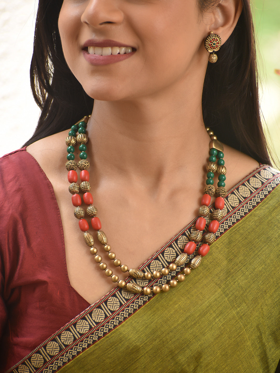 Terracotta Multi-Bead Necklace with Layered Detailing