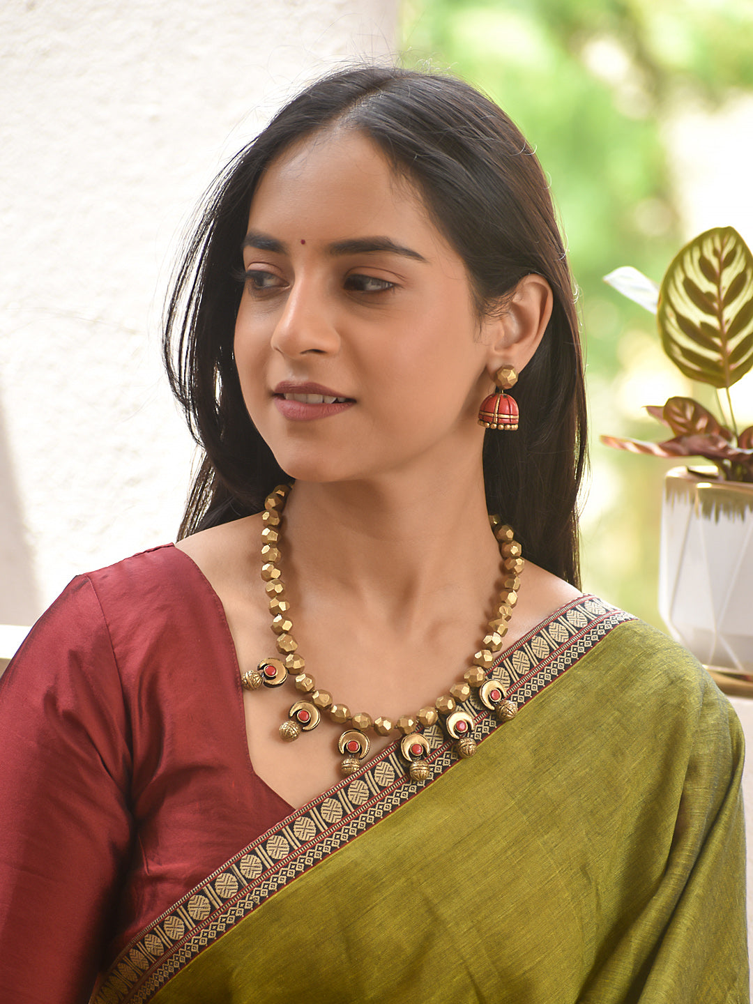 Terracotta Faceted Bead Drop Necklace Set