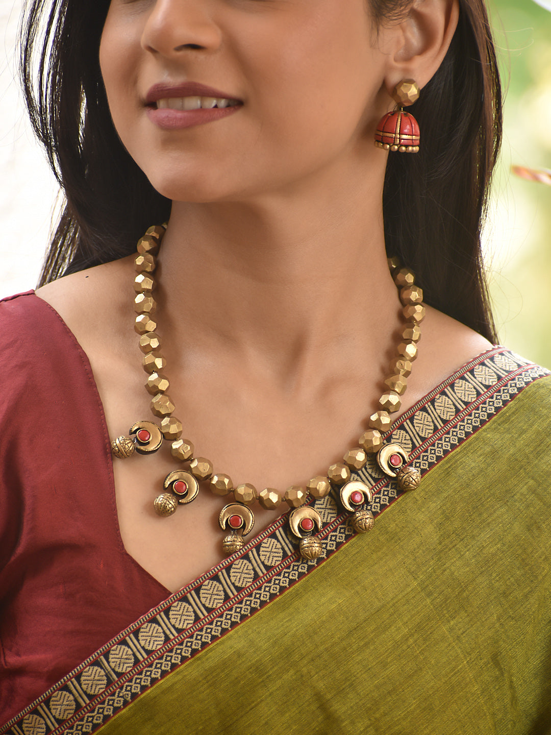 Terracotta Faceted Bead Drop Necklace Set