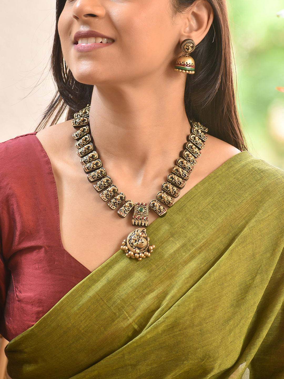 Terracotta Antique Temple Coin Necklace Set