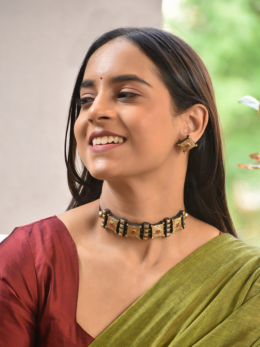 Terracotta Choker Necklace with Geometric Panels