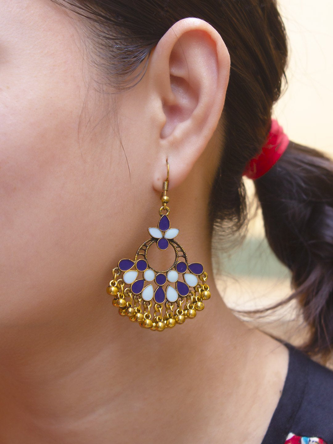 Floral Design Blue Dangler Afghani Earring