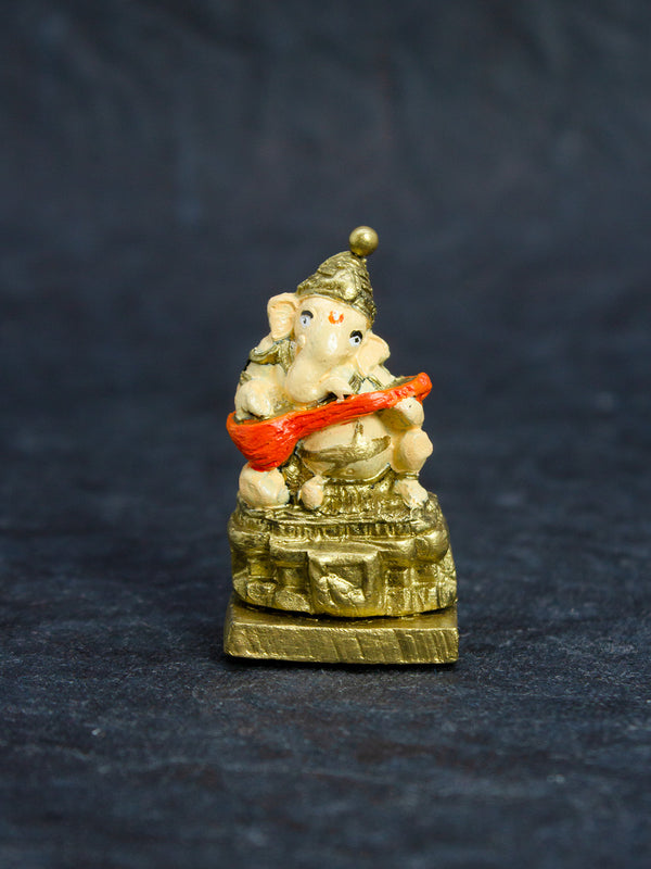 Handmade Terracotta Lord Ganesha Idol in Cream# Anique Gold# Cadmium Red Idol for Gifting