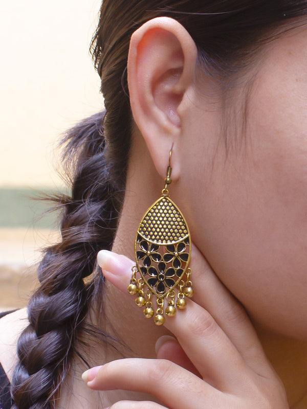 Gold Plated Leaf Design Black Color Earring