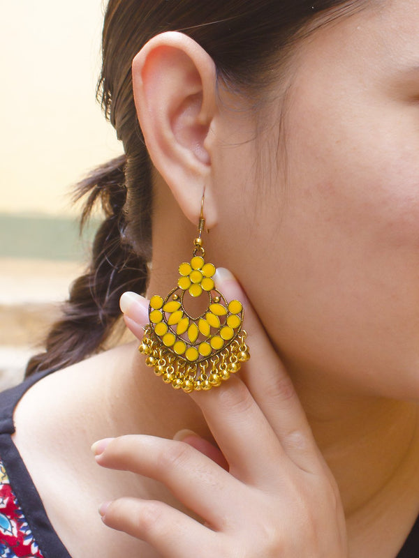 Floral Design Yellow Dangler Afghani Earring