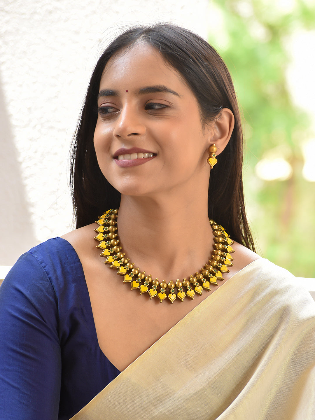 Terracotta Yellow Heart Bead Choker Necklace Set