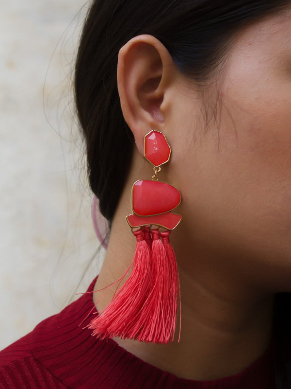 Light Red Color Tassel Stud Earring