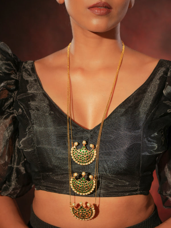 Gold Tone Temple Necklace- Chandra haar green