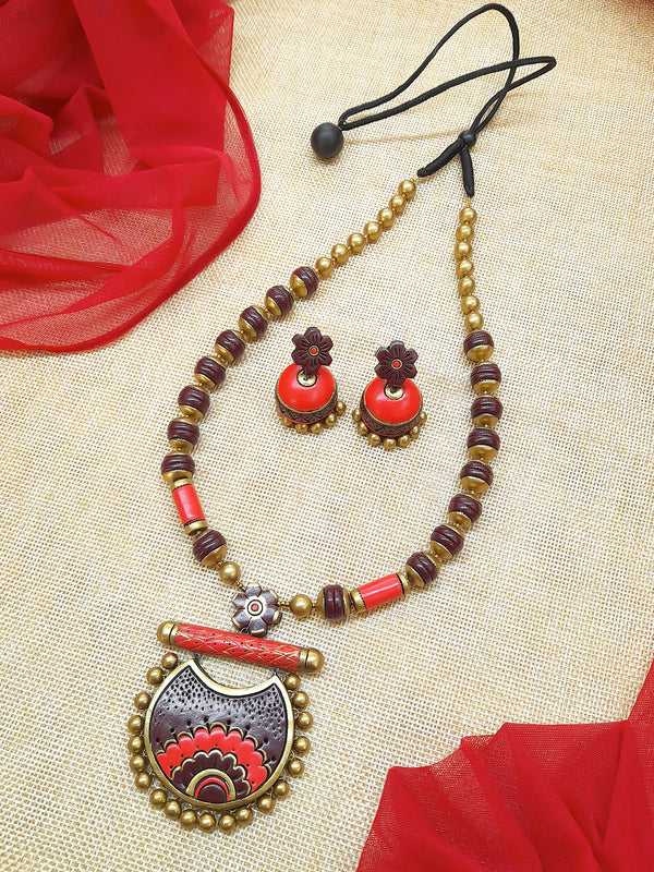 Half Moon Design Hand Painted Terracotta Jewelry Set