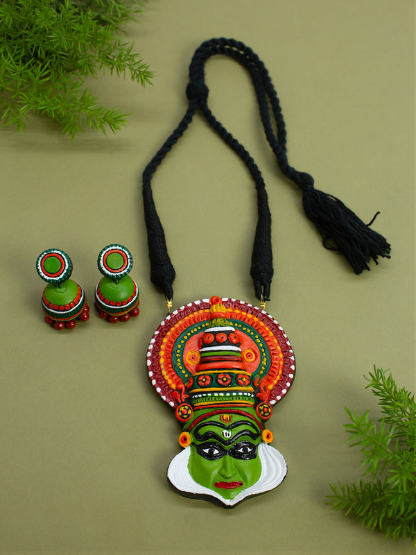 Kathakali Design Hand Painted Finish Terracotta Jewellery Set