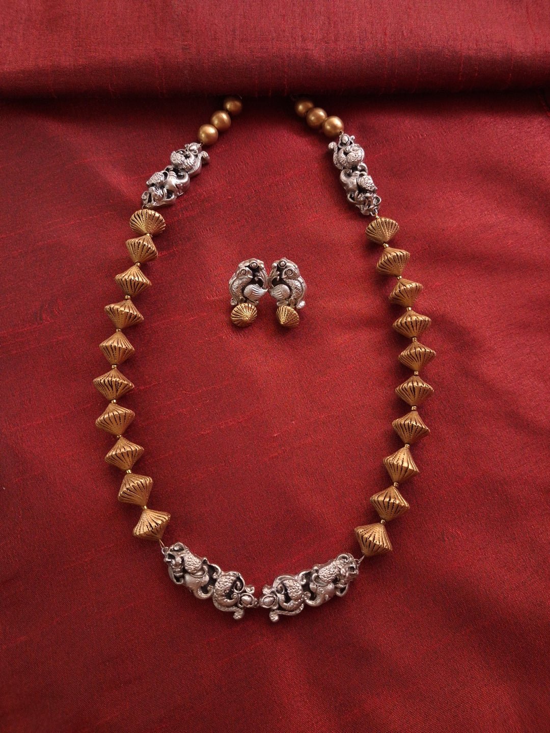 Dual Tone Long Handmade Terracotta Necklace Set