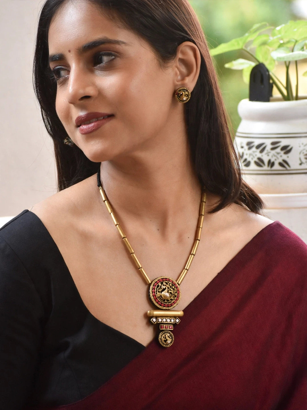 Antique Gold Peacock Medallion Necklace Set