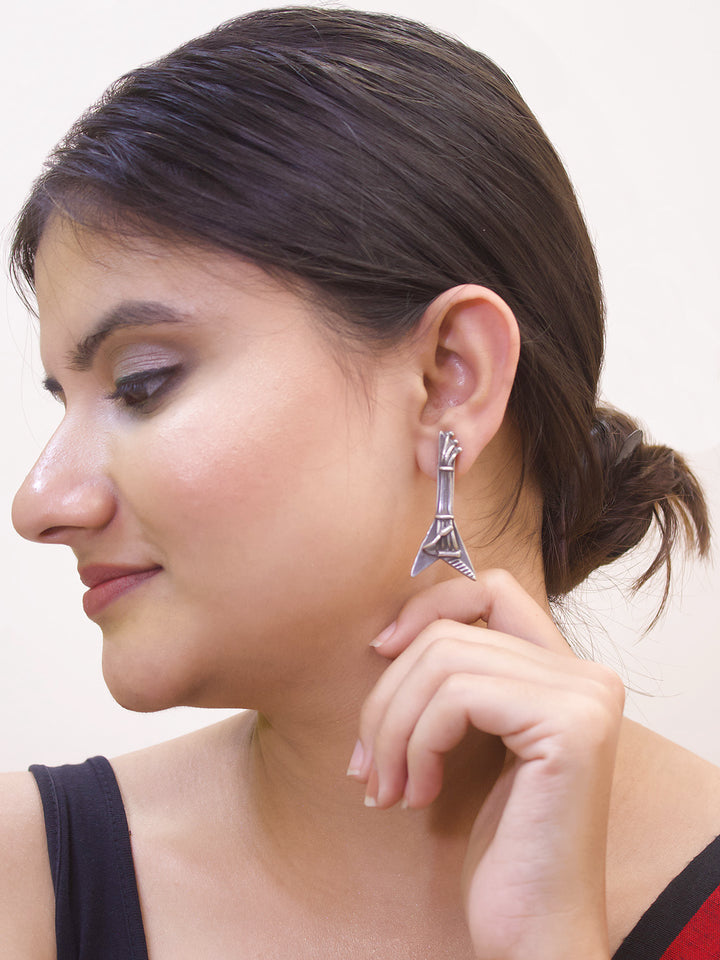 Oxidized Silver Plated Arrow Design Stud Earring-OXIDIZED-Earring