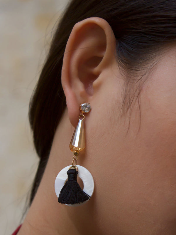 Aana Gold Plated Geometric Design White And Black Color Artificial Stone Dangler Earring-AANA-Earring