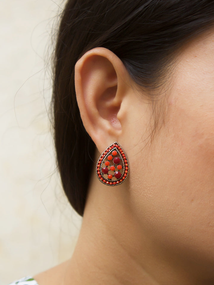 Aana Silver Plated Tear Design Red And Maroon Color Plastic Stone Stud Earring-AANA-Earring