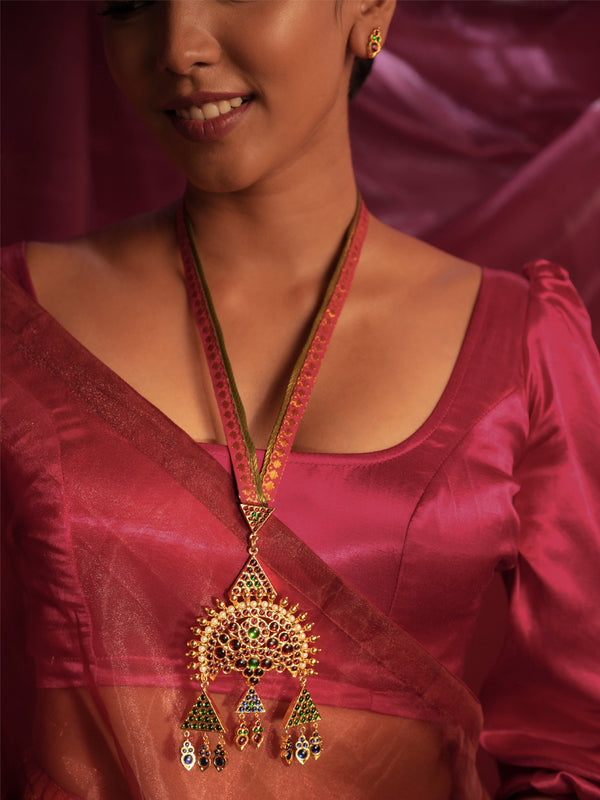 Gold Tone Temple Necklace Set- Brocade Surya